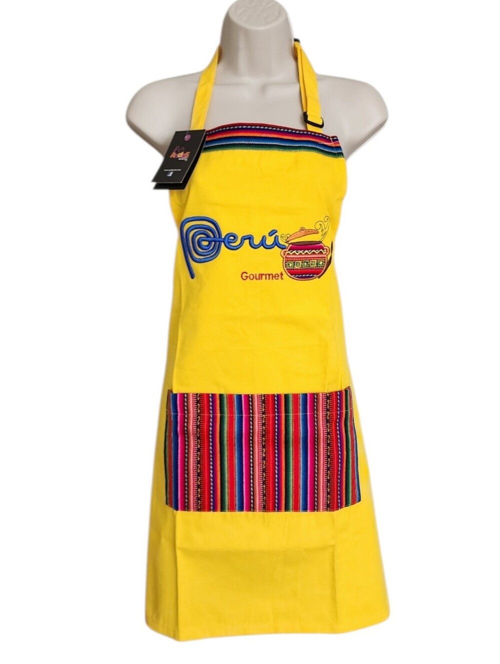 Yellow Peruvian 'Peru Gourmet' Apron with Multicolor Pocket